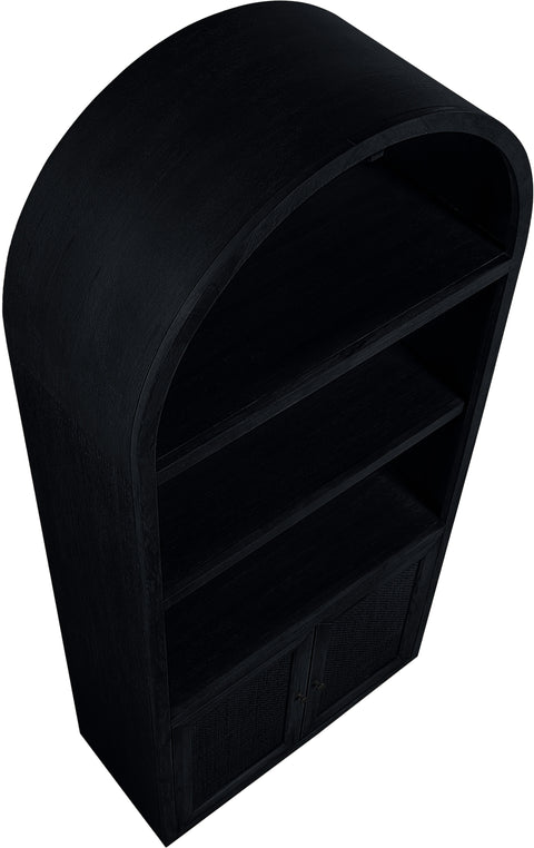 Selene Black Natural Cane And Solid Wood Bookcase, 1 Piece