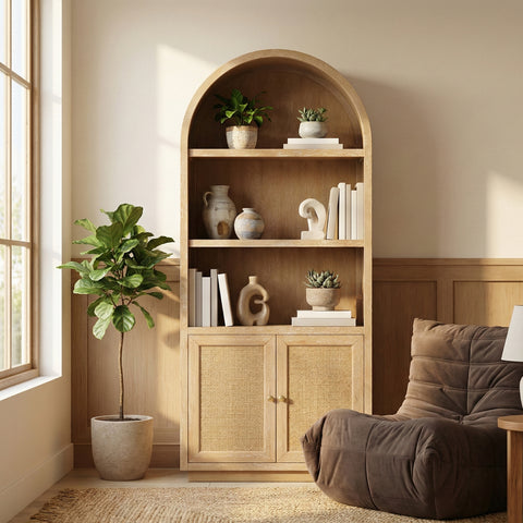 Selene Natural Natural Cane And Solid Wood Bookcase, 1 Piece