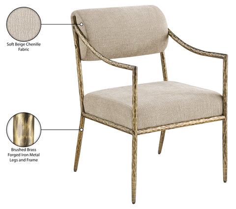 Jessa Beige Chenille Fabric Upholstered Dining Arm Chair, 2-Piece
