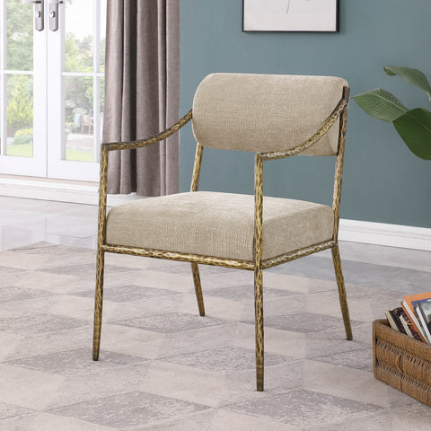 Jessa Beige Chenille Fabric Upholstered Dining Arm Chair, 2-Piece