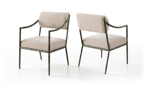 Jessa Beige Chenille Fabric Upholstered Dining Arm Chair, 2-Piece (Style 2)