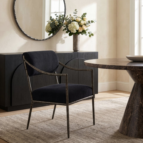 Jessa Black Chenille Fabric Upholstered Dining Arm Chair, 2-Piece (Style 2)