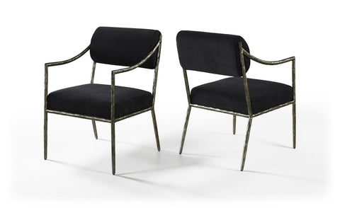 Jessa Black Chenille Fabric Upholstered Dining Arm Chair, 2-Piece (Style 2)