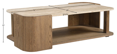 Nova Beige / Brown Genuine Marble And Oak Wood Coffee Table, 1 Piece