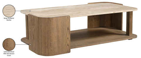 Nova Beige / Brown Genuine Marble And Oak Wood Coffee Table, 1 Piece