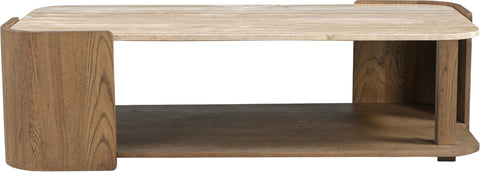 Nova Beige / Brown Genuine Marble And Oak Wood Coffee Table, 1 Piece