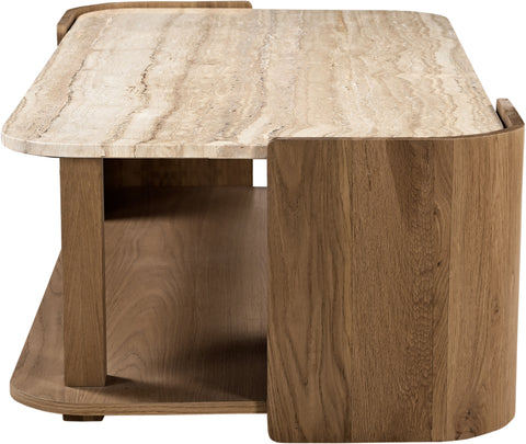 Nova Beige / Brown Genuine Marble And Oak Wood Coffee Table, 1 Piece
