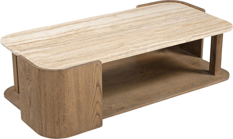 Nova Beige / Brown Genuine Marble And Oak Wood Coffee Table, 1 Piece