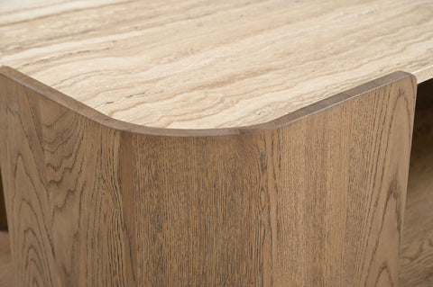 Nova Beige / Brown Genuine Marble And Oak Wood Coffee Table, 1 Piece