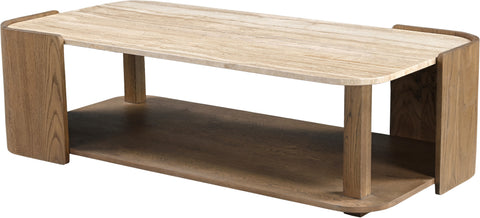 Nova Beige / Brown Genuine Marble And Oak Wood Coffee Table, 1 Piece