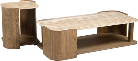 Nova Beige / Brown Genuine Marble And Oak Wood Coffee Table, 1 Piece