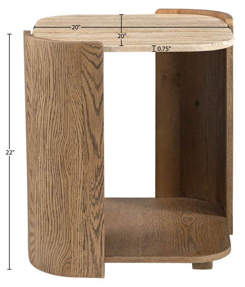 Nova Beige / Brown Genuine Marble And Oak Wood End Table, 1 Piece