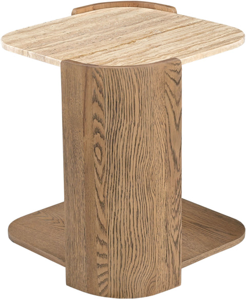Nova Beige / Brown Genuine Marble And Oak Wood End Table, 1 Piece