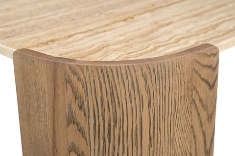 Nova Beige / Brown Genuine Marble And Oak Wood End Table, 1 Piece