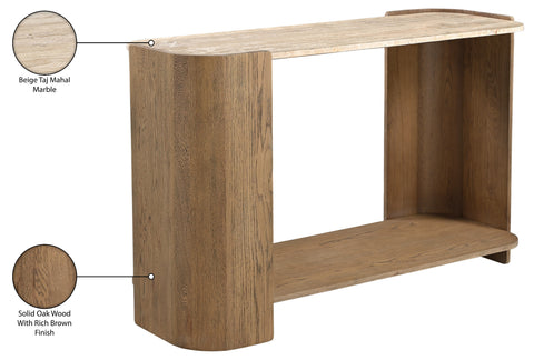 Nova Beige / Brown Genuine Marble And Oak Wood Console Table, 1 Piece