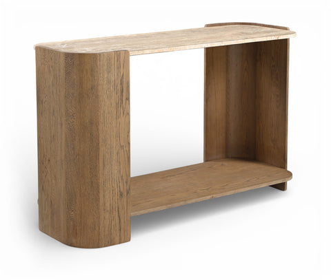 Nova Beige / Brown Genuine Marble And Oak Wood Console Table, 1 Piece