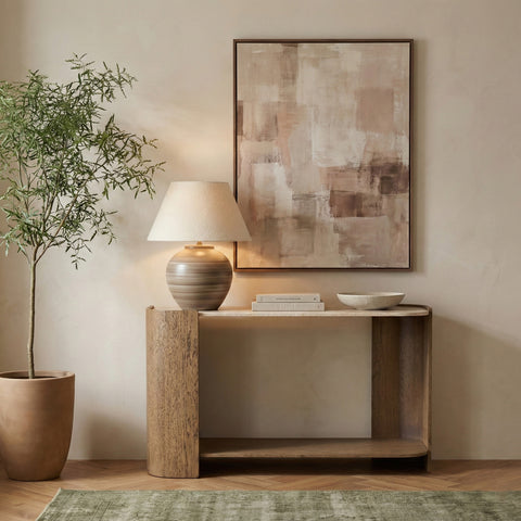 Nova Beige / Brown Genuine Marble And Oak Wood Console Table, 1 Piece
