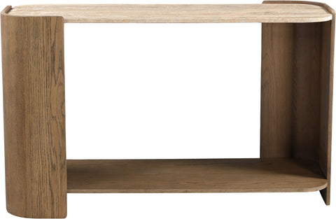 Nova Beige / Brown Genuine Marble And Oak Wood Console Table, 1 Piece
