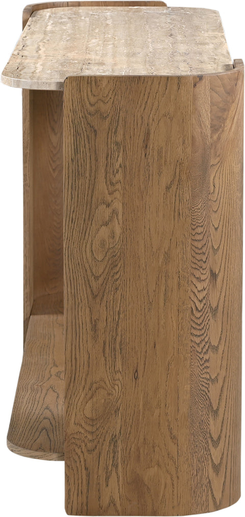 Nova Beige / Brown Genuine Marble And Oak Wood Console Table, 1 Piece