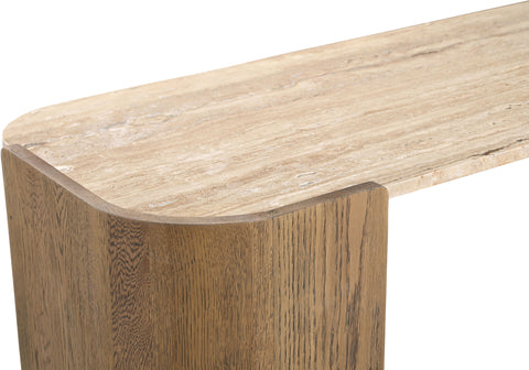 Nova Beige / Brown Genuine Marble And Oak Wood Console Table, 1 Piece