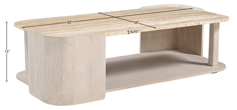 Nova Beige / Cream Genuine Marble And Oak Wood Coffee Table, 1 Piece