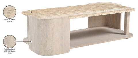 Nova Beige / Cream Genuine Marble And Oak Wood Coffee Table, 1 Piece