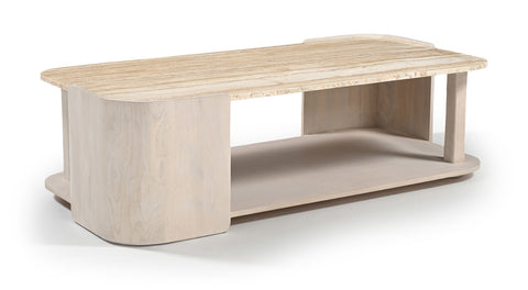 Nova Beige / Cream Genuine Marble And Oak Wood Coffee Table, 1 Piece