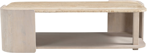 Nova Beige / Cream Genuine Marble And Oak Wood Coffee Table, 1 Piece