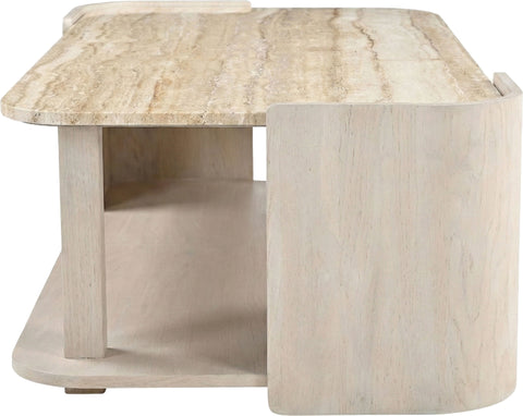 Nova Beige / Cream Genuine Marble And Oak Wood Coffee Table, 1 Piece