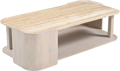 Nova Beige / Cream Genuine Marble And Oak Wood Coffee Table, 1 Piece