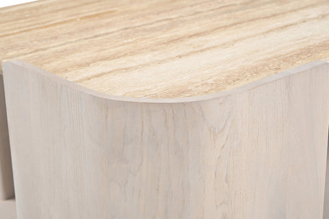 Nova Beige / Cream Genuine Marble And Oak Wood Coffee Table, 1 Piece