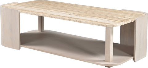 Nova Beige / Cream Genuine Marble And Oak Wood Coffee Table, 1 Piece