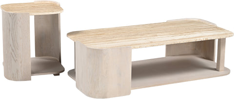 Nova Beige / Cream Genuine Marble And Oak Wood Coffee Table, 1 Piece