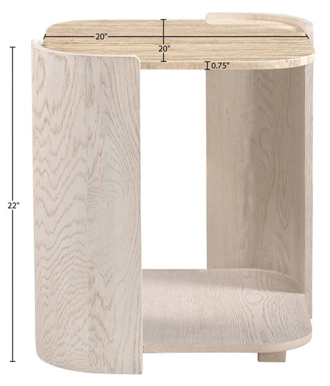 Nova Beige / Cream Genuine Marble And Oak Wood End Table, 1 Piece
