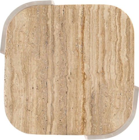 Nova Beige / Cream Genuine Marble And Oak Wood End Table, 1 Piece