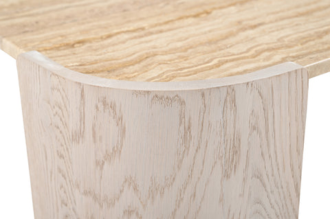 Nova Beige / Cream Genuine Marble And Oak Wood End Table, 1 Piece