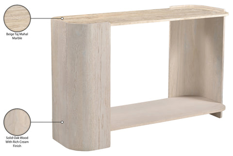 Nova Beige / Cream Genuine Marble And Oak Wood Console Table, 1 Piece
