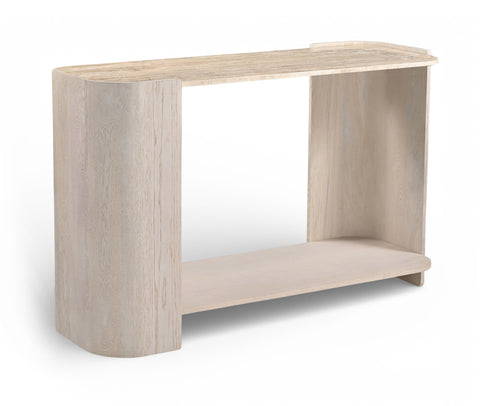Nova Beige / Cream Genuine Marble And Oak Wood Console Table, 1 Piece
