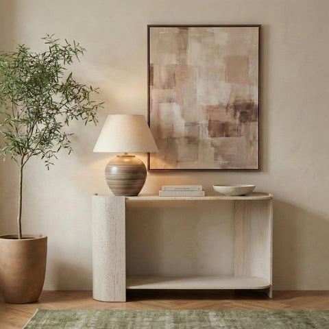 Nova Beige / Cream Genuine Marble And Oak Wood Console Table, 1 Piece