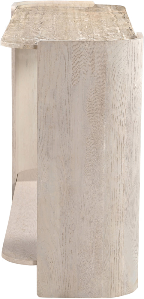 Nova Beige / Cream Genuine Marble And Oak Wood Console Table, 1 Piece