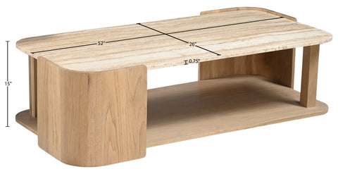 Nova Beige / Natural Genuine Marble And Oak Wood Coffee Table, 1 Piece