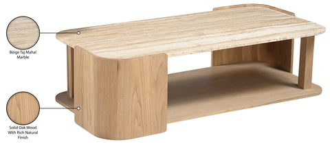 Nova Beige / Natural Genuine Marble And Oak Wood Coffee Table, 1 Piece