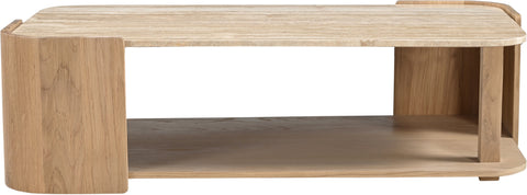 Nova Beige / Natural Genuine Marble And Oak Wood Coffee Table, 1 Piece