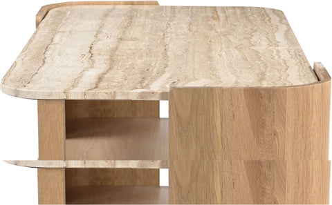 Nova Beige / Natural Genuine Marble And Oak Wood Coffee Table, 1 Piece