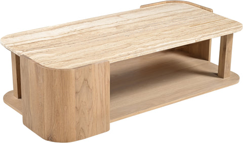 Nova Beige / Natural Genuine Marble And Oak Wood Coffee Table, 1 Piece