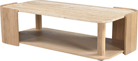 Nova Beige / Natural Genuine Marble And Oak Wood Coffee Table, 1 Piece