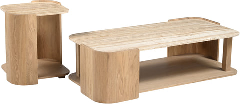 Nova Beige / Natural Genuine Marble And Oak Wood Coffee Table, 1 Piece