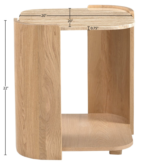 Nova Beige / Natural Genuine Marble And Oak Wood End Table, 1 Piece
