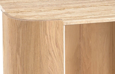 Nova Beige / Natural Genuine Marble And Oak Wood End Table, 1 Piece