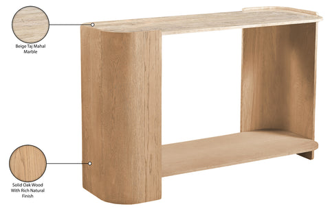 Nova Beige / Natural Genuine Marble And Oak Wood Console Table, 1 Piece